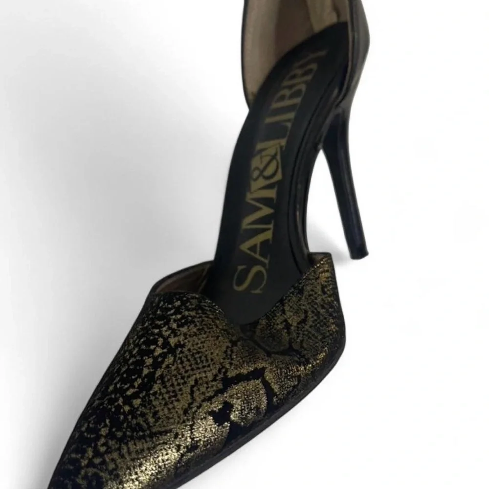 Sam & Libby Elegant Black and Gold Heels 7.5, 4in heel.
